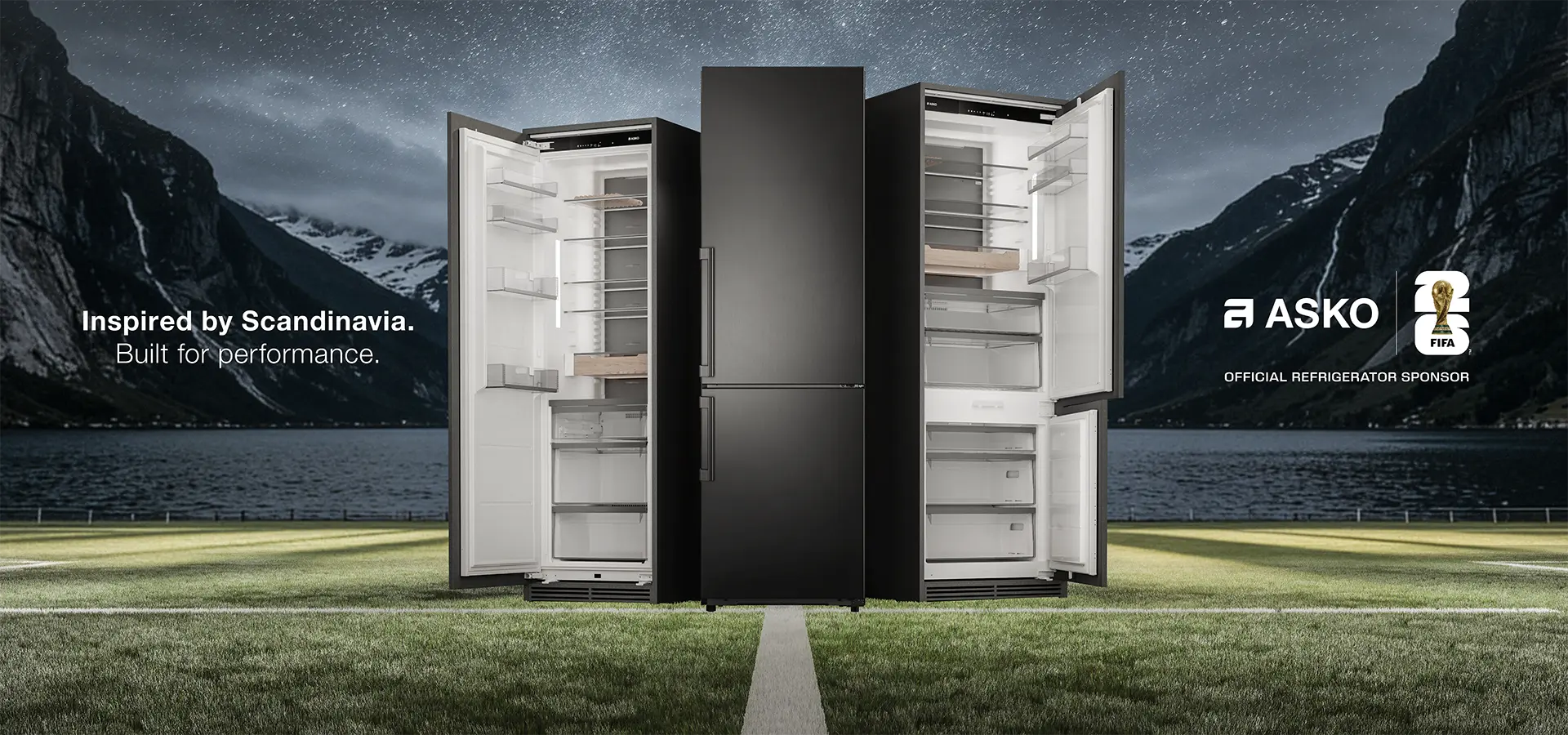 ASKO Refrigerators on a football pitch under a night sky ASKO Refrigerators on a football pitch under a night sky
