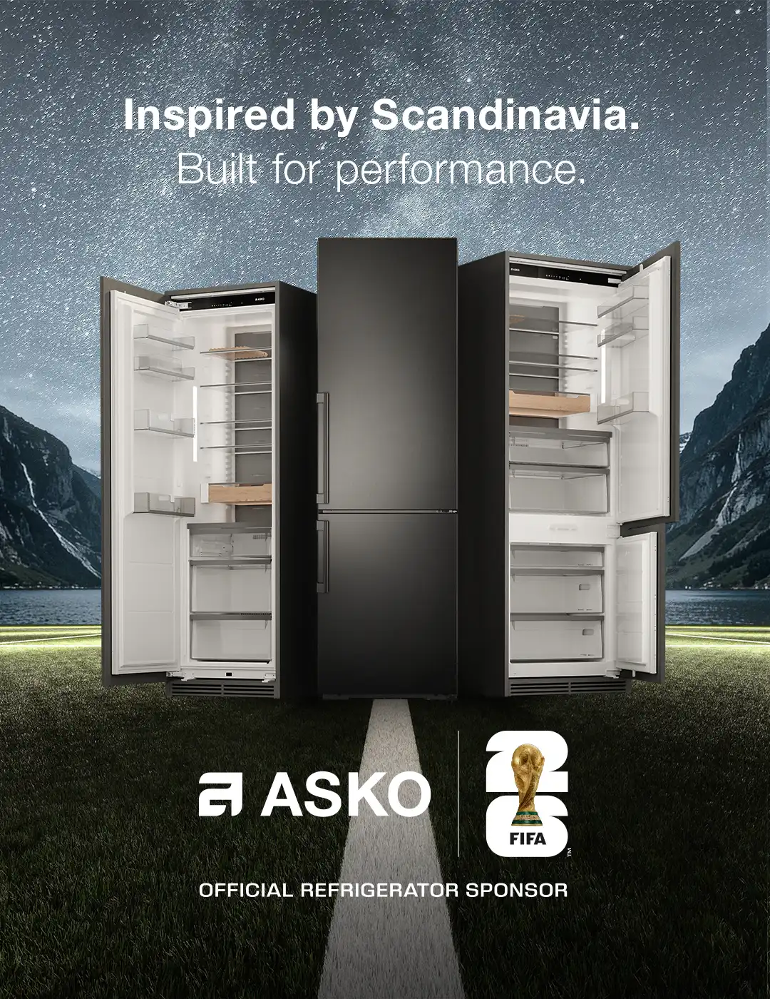 ASKO Refrigerators on a football pitch under a night sky ASKO Refrigerators on a football pitch under a night sky